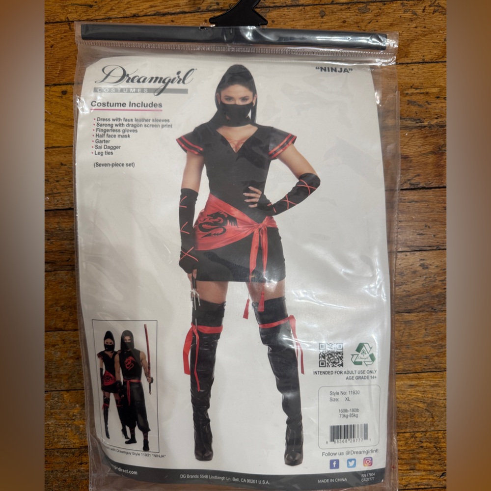Dreamgirl‎ Ninja Costume for Adults - Black and Red - Picture 9 of 9